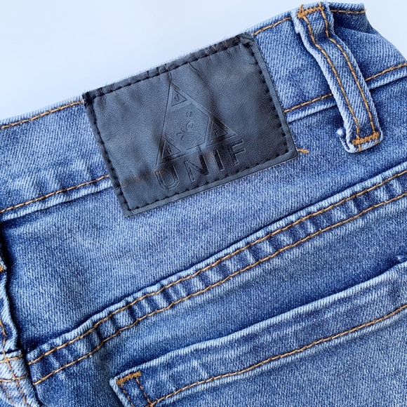 UNIF Women’s Cropped Jeans Distressed Cutoff Denim Goth Grunge Medium Blue 24 XS - Picture 4 of 5